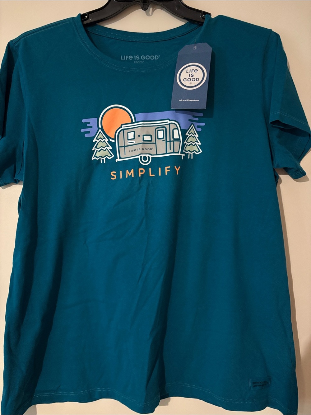 NWT Women's Life is Good Simplify Camper Camping SS Crusher T Shirt XL NWT
